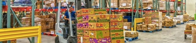 food bank warehouse and forklift driver